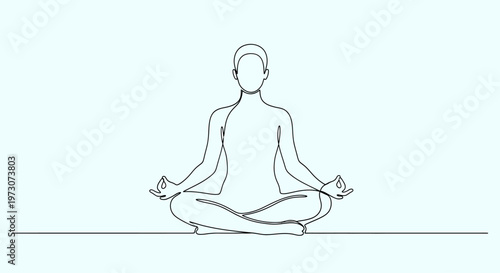 Minimalist single-line drawing of a person meditating in a lotus pose