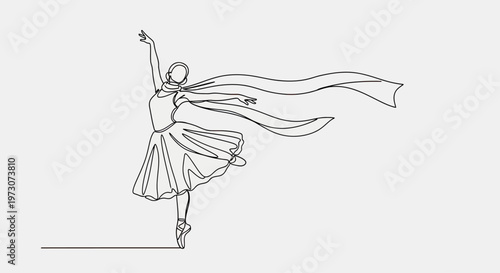 Ballet dancer in dynamic pose with flowing scarf