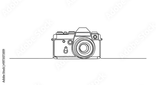 Minimalist single-line drawing of a classic film camera