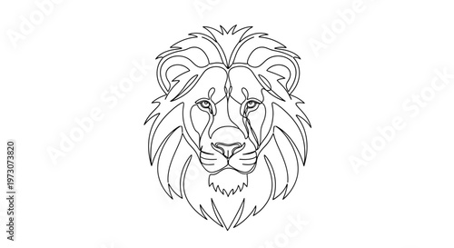 A minimalist, one-line drawing of a lion's head with a flowing mane