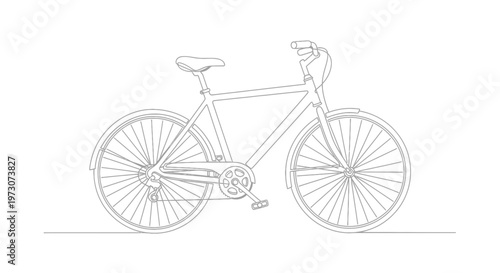 Line art of a bicycle with two wheels, handlebars, and pedals