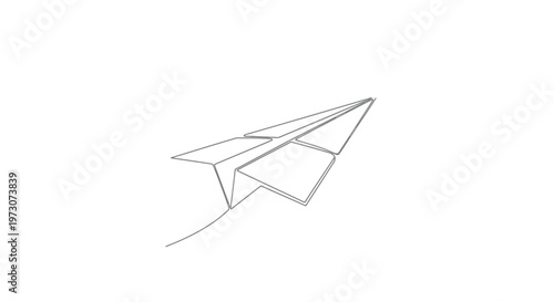 A minimalist line drawing of a paper airplane in flight against a plain white background