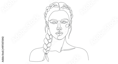 A minimalist single-line drawing of a woman's face with a braided hairstyle