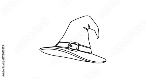 A stylized black outline of a witch's hat with a buckled band