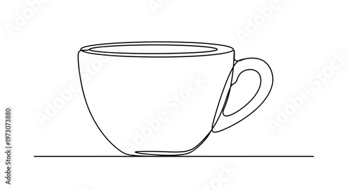 Simple line drawing of a ceramic coffee cup with a handle on a white background