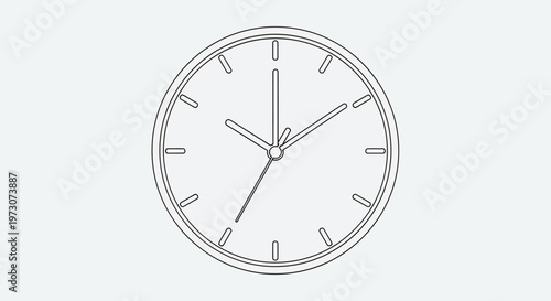 Minimalist black outline of a round clock face with hour markers and hands