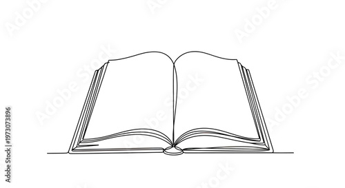 Minimalist single-line drawing of an open book on a white background
