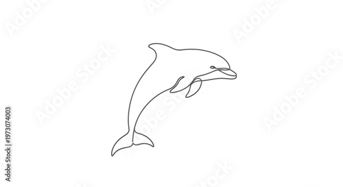 Simple line art of a playful dolphin leaping from the water