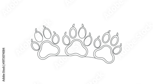 Three stylized paw prints, outlined in thin grey lines, are arranged horizontally