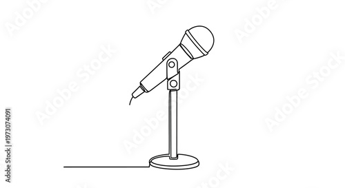 A minimalist outline drawing of a microphone on a stand