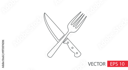 A minimalist line art icon shows a crossed fork and knife on a white background