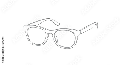 Simple line drawing of thick-framed eyeglasses against a white background
