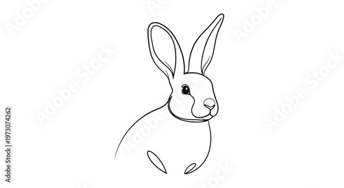 A minimalist black-and-white line drawing of a rabbit