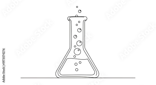 A simplistic line drawing shows a flask with liquid and bubbles