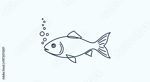 A simple line drawing of a fish with bubbles rising from its mouth on a light background