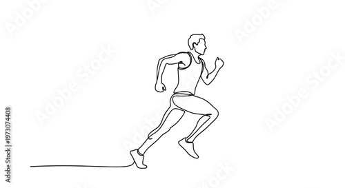 Minimalist line drawing of a male runner in motion