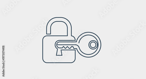 Simple outline icon of a key in an unlocked padlock on a light gray background