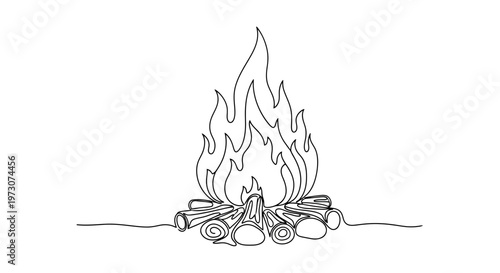 A minimalist line drawing of a campfire with flames and stacked logs