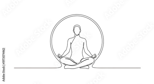Minimalist line art of a person meditating in a circular frame