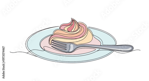 Swirls of creamy frosting adorned with a fork on a pastel plate