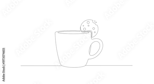 Simple line drawing of a mug with a cookie balanced on its rim