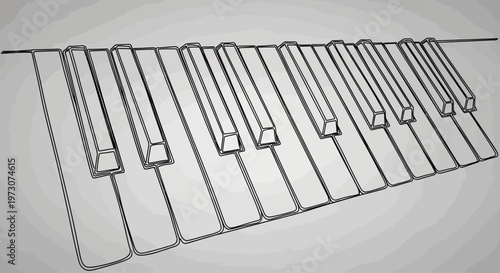 A minimalist black and white sketch of piano keys on a grey gradient background