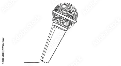 Single-line drawing of a dynamic microphone with a textured grille