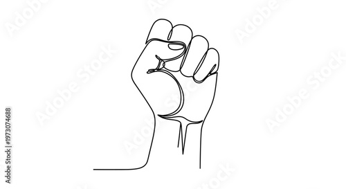 A minimalist line drawing shows a closed fist raised upwards