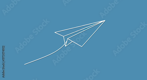 Minimalist white paper airplane soaring on a smooth blue background