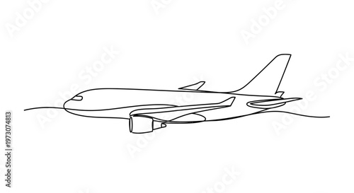 A simple black line drawing of an airplane in profile, against a white background