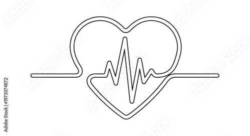 Continuous line heart shape with a pulse wave