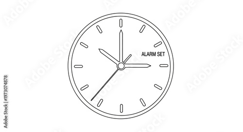 Minimalist analog clock with hour, minute, and second hands, and "ALARM SET" text