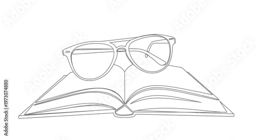 Line art of spectacles resting on an open book