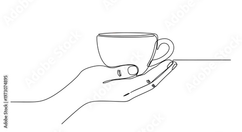 Continuous line drawing of a hand holding a cup