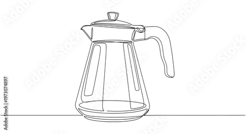 Single-line drawing of a classic percolator coffee pot with a handle and lid