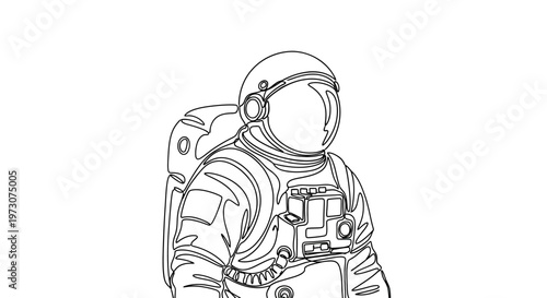 Abstract single-line drawing of an astronaut in a helmet and suit with backpack