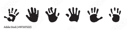 Black Baby hands print icon isolated on white background. Set icons Black white paint human hands. Silhouette child. Vector Illustration.