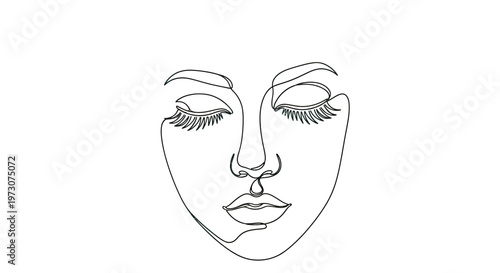 Abstract black line drawing of a serene woman's face with closed eyes