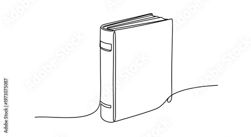 Minimalist line art of a closed book standing upright on a white background
