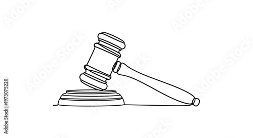 A black and white outline drawing of a gavel resting on its base