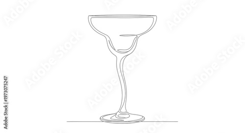 Elegant single-line drawing of a margarita glass with a flowing stem and wide rim