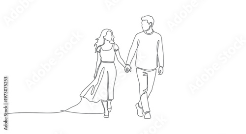 Minimalist line art of a couple walking hand-in-hand