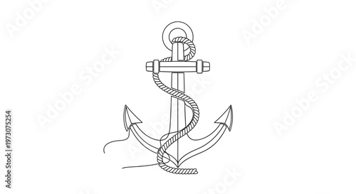 Single line drawing of a maritime anchor with rope detail