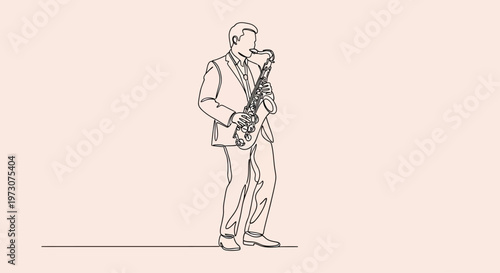 Minimalist line art of a person playing a saxophone