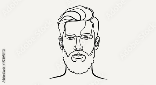 One-line portrait of a man with styled hair, beard, and mustache