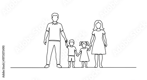 Simple line drawing of a family of four holding hands