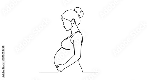 Pregnant woman profile in a single line drawing