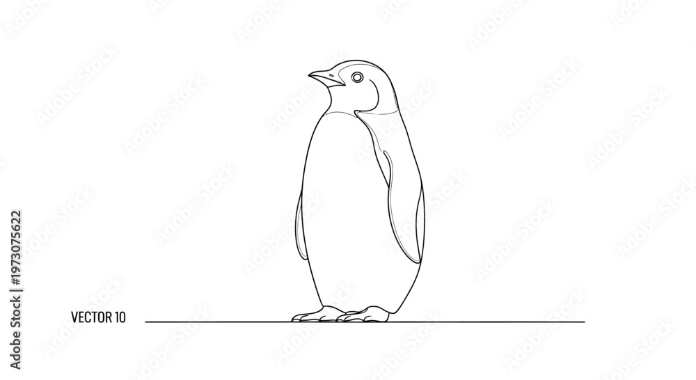 Obraz premium Black and white illustration of a penguin standing on a line