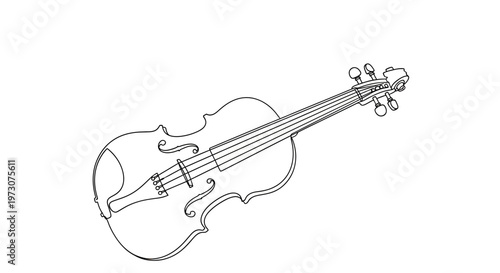 A minimalist outline drawing of a violin against a white background