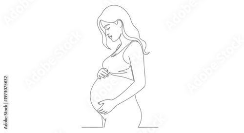 Minimalist line drawing of a pregnant woman cradling her belly with tenderness